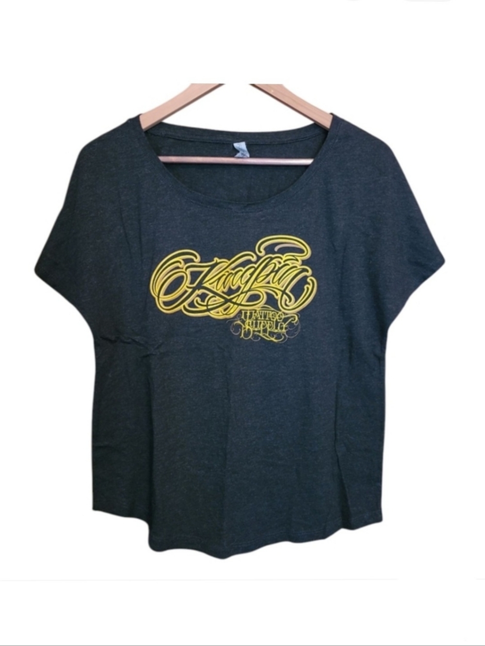 Women's Kingpin Tattoo Supply T- Shirt Fancy Chicano Script Lettering Design Med